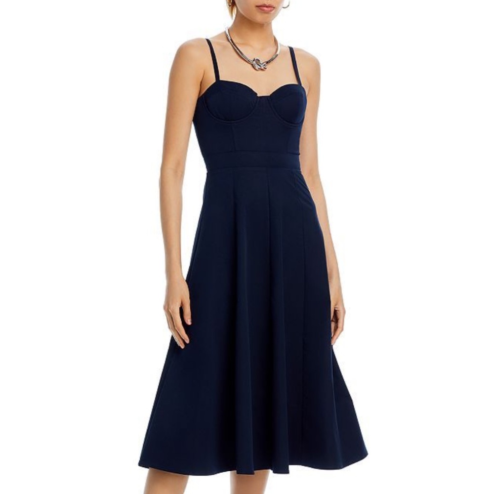 AQUA Solid Bustier Midi Dress - Exclusive Population Navy Sundress Size S